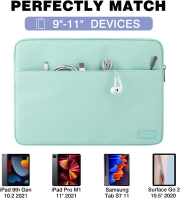 MoKo 11 Inch Tablet Sleeve Bag Carrying Case Fits iPad air 5 10.9 inch 2022, iPad Pro 11 2021-2018, iPad 9/8/7th Gen 10.2, iPad Air 4 10.9/Air 3 10.5, Tab S8 11"/Tab A 10.1, Tab S6, Mint Green